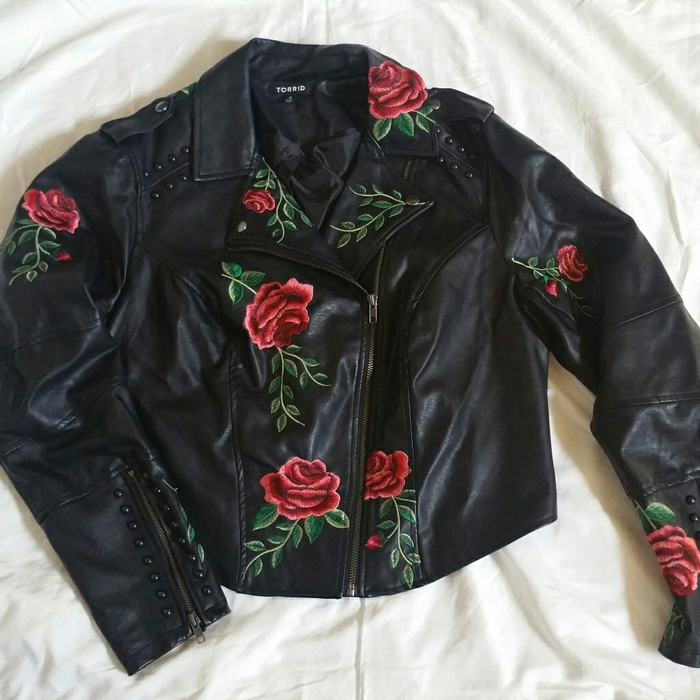Torrid leather jacket with rose details
